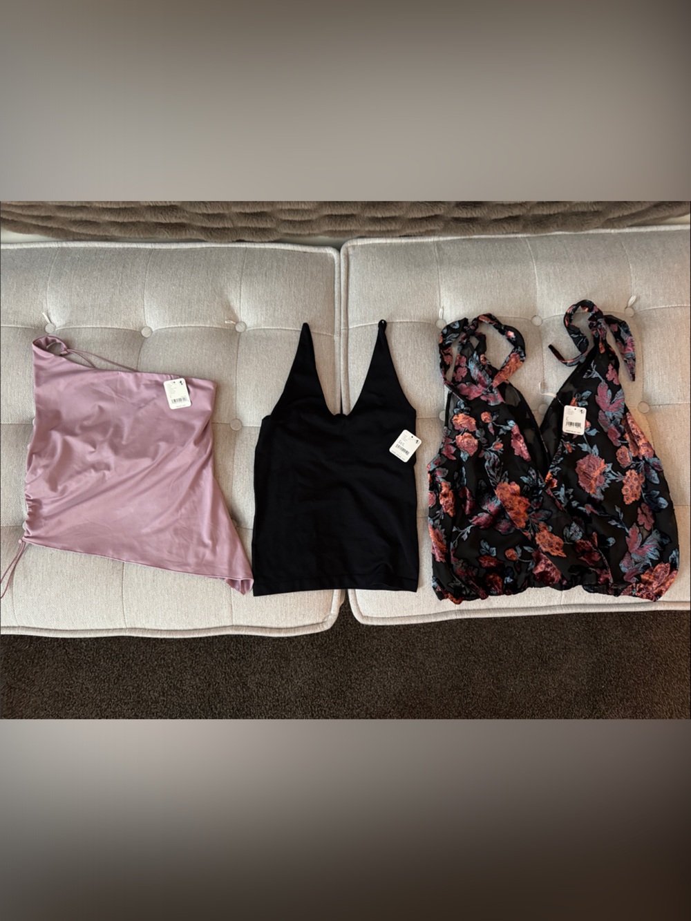 Free People Black V-Neck Tank & Floral  Top with Dusty Pink Cami